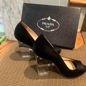 STUNNING Prada Milano Black Satin Peep Toe Pump